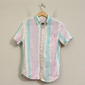 J.CREW Shirt Pastel Striped Baird McNutt Irish Linen Slim Fit Button Down